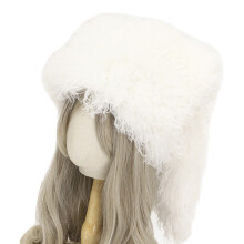 Pelzige Wintermütze, weiches Polyester, warm, mit Fleece-Weiß