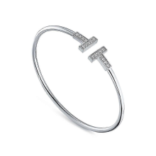 Schlichtes Design, doppeltes T-Armband, offenes Armband mit Zirkonia-Einlage, modisches Armband in Roségold, Geschenkidee