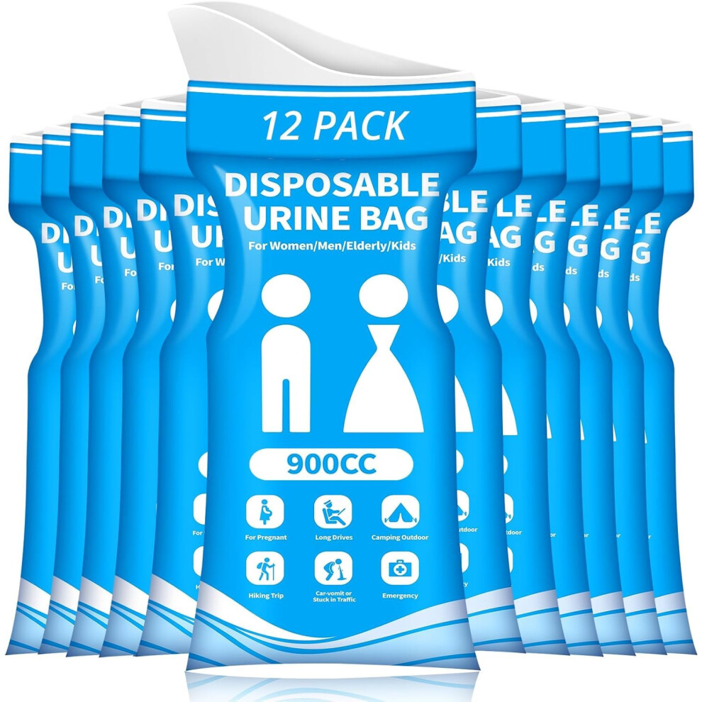 Disposable Urine Bag for Travel  900 ml Pee Bags for Women Men (12 Pieces)