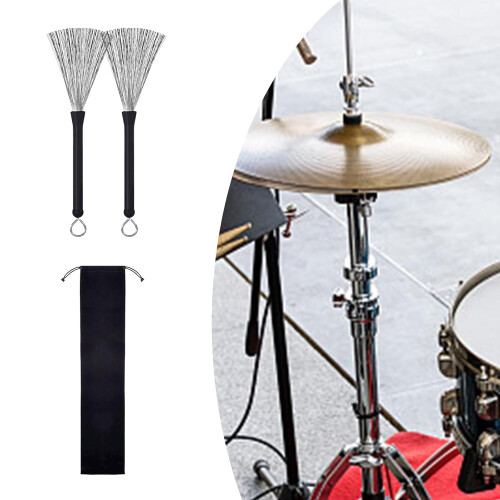 Drum Brushes Retractable Steel Wire with Comfortable Grip for Beginners Percussion Practice 2