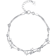 Armband aus 925er Sterlingsilber, kreatives Stern-Doppellagen-Armband, modischer Schmuck, zarte Handgelenkkette für Damen