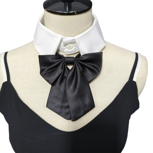 Modern Removable Collar With Stylish Bowtie For-Black satin