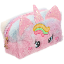 Kosmetiktasche Einhorn-Design, Plüschmaterial, praktisch für unterwegs, für junge Mädchen, 20 x 16 x 8,5 cm, 1 Stück