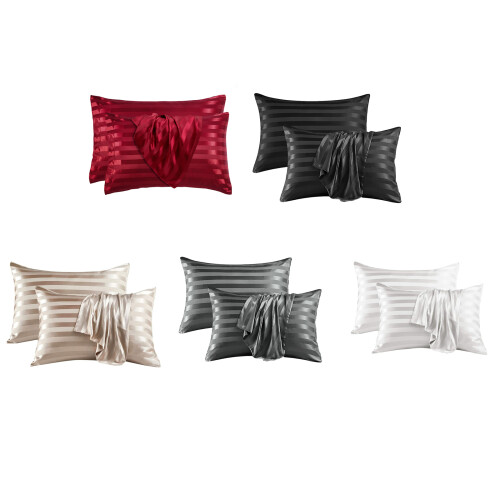 2Pcs Pillowcases Color Striped Comfortable Resilient-K size 2 1