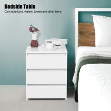 3 Storage Drawers White Modern Bedside Table