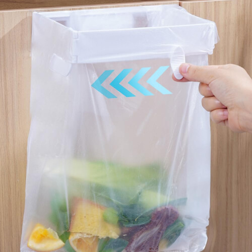 Wall Mounted Foldable Trash Bag Holder with Lid, No Drill Kitchen Waste Rack, 2 Pack Gray 2