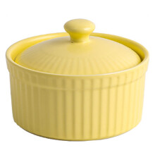 Baking Porcelain Ramekins with Lids for Custard, Dips, Souffle, Mini Casserole Dishes Yellow