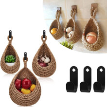 Organisateur de cuisine décoratif tissé à la main, panier suspendu bohème en jute pour le rangement des fruits, décoration murale élégante