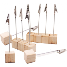 10 Stück Tischkartenhalter, Bilder- und Notizclips mit runder Basis aus Holz