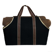 Large Canvas Firewood Carrier Bag Log Transport Bag 66 x 33 x 44 cm (Black)