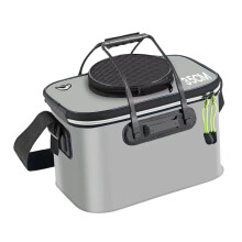 Foldable Angling Bucket, Container for Live Fish,, Multifunctional Storage Organizer 35cmx24cmx22cm Gray with Handle