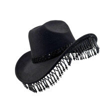 Chapeau unisexe en fausses perles, Ă larges bords, en tissu-Noir