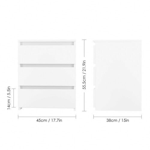 3 Storage Drawers White Modern Bedside Table 2