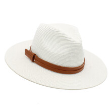 Elegant Wide Brimmed Handmade Straw Hat Beach Wear-White