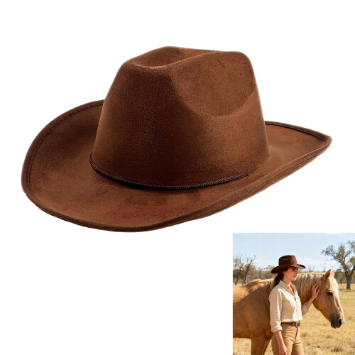 Chapeau occidental avec bande réglable, couleur marron, sangle 1