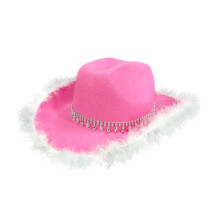 Chapeaux de cowboy en plumes scintillantes pour enterrement-Rose