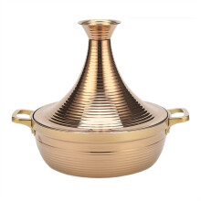 Tagine Pot Cooking Pan with ThreeLayer Steel Tapered Lid for Induction, Gold 28cm
