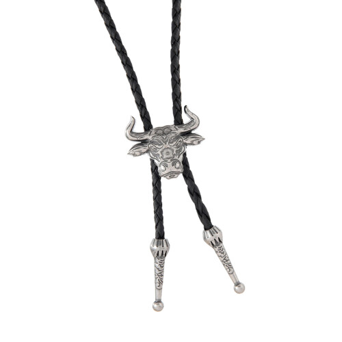 Cravate Bolo réglable de style frontière-Argent ancien