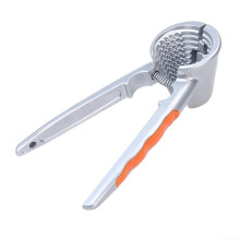 Nutcracker made of zinc alloy with ergonomic, nonslip grip and two notches for efficient nut cracking (orange).