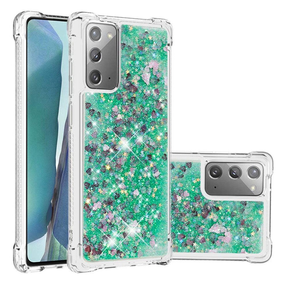 Glitter Liquid Tpu Case With Shockproof Bumper And Floating Sparkle For Galaxy Note 20 Green 9119770466679