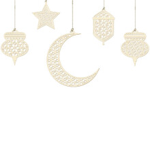 Niet-giftige, geurloze houten hanger met creatief abstract ontwerp, feestelijke sfeer, Ramadan-versiering, hoogwaardig materiaal, Eid