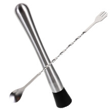 2 Pack Stainless Steel Cocktail Mixing Spoon and Muddler Set for Bartending Drink Preparation