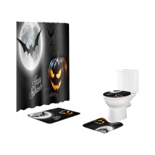 Cartoon Themed Halloween Bathroom Decor Bundle Waterproof Polyester Shower Curtain With Non Slip Rug And Toilet Cover Set For Home Hotel Commercial Us