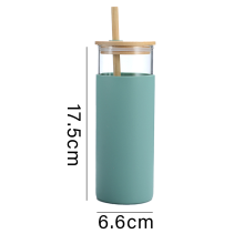 Wiederverwendbarer Design-Glasbecher mit Bambusdeckel, pflegeleicht für den täglichen Gebrauch (auslaufsicherer Deckel)