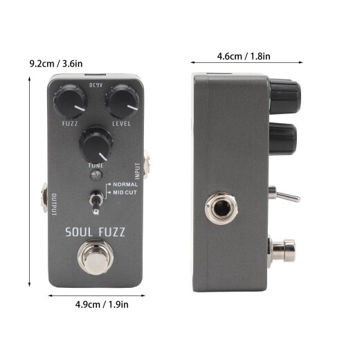 Pedal de efecto fuzz, DC9V, compacto, plateado 1