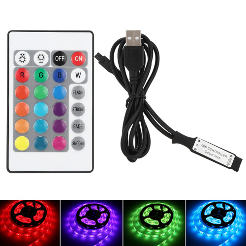 24-Key Rgb Light Controller For Multiple Color Changing Modes, Dimmable Function With Adjustable Light Brightness, High-Quality Material Ensures Durab 1