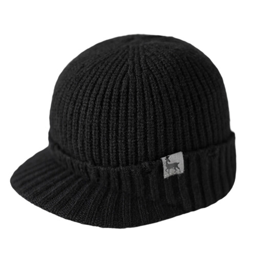 Bonnets côtelés à la mode, doublure chaude, Design-Noir