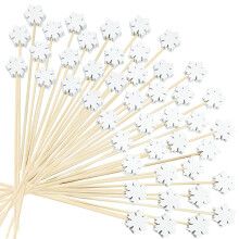 100 Pcs Christmas Cocktail Picks Snowflake Bamboo Toothpicks for Cupcakes, Appetizers, Party Drinks