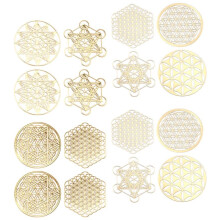 16Pcs/Set Metal Decor Sticker Flower of Life Children's Day Gifts 7 Chakra Copper Tower Orgonite Stickers