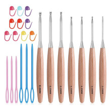 Wood Crochet Hooks Set Ergonomic Handle Crochet Hooks 3.0mm-6.0mm with Knitting Needle for Handcrafted