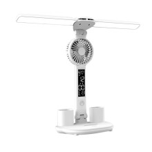 Wiederaufladbare Tischlampe für das Arbeitszimmer, Schreibtischlampe, Leselampe, LED-Tischleuchte mit Ventilator, LED-Uhrenanzeige-Leselampe