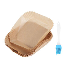 50 StüCke HeißLuftfritteuse Pergamentpapier mit ÖL BüRste HeißLuftfritteuse Liner Quadrat 6,3 Zoll Einweg Backpapier HeißLuftfritteuse Schichte