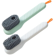 2 Pack Shoe Cleaning Brush with Soap Dispenser Long Handle Sneaker Scrubber for Easy Care and Storage Green White