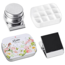 Tragbare Mini-Dose, 12-Fach Leere Aquarellpalette, Kleine Farbaufbewahrungssets mit Magnetclip und ÖLtopf, C