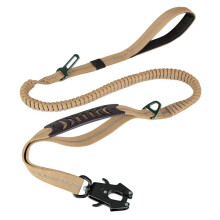 Hundeleine, Robust, 1,2-1,8 M, StoßDäMpfende Bungee-Hundeleine + 2 Gepolsterte Griffe, Metall-Karabinerhaken, Auto-Sicherheitsgurt, Khaki