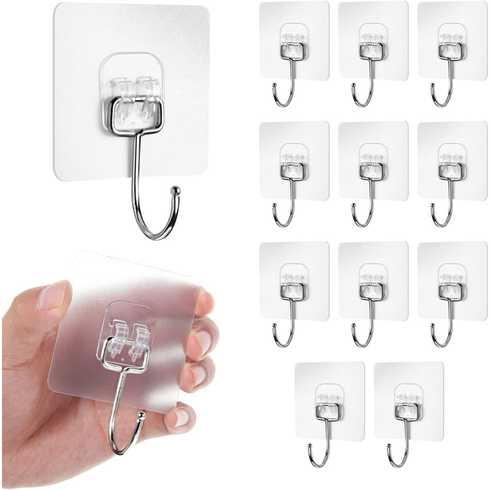 Heavy Duty Adhesive Wall Hooks 44 Lbs For Bathroom Kitchen Outdoor, Transparent Hook Set Of 12 9119770468253