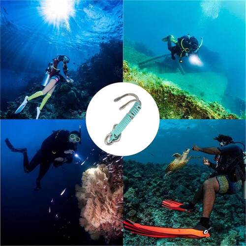 Double Reef Hook Stainless Steel Diving Hook with Rope Sky Blue 1