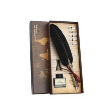 Ensemble Stylo Plume et Encre Vintage Quill Dip Pen Kit de Plumes D'Encre D'éCriture Ensemble de Calligraphie Cadeaux pour DéButants (Noir)