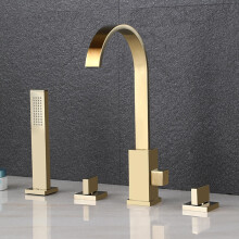Bath Shower Mixer Faucet FourHole Set With Waterfall Showerhead, Modern Bathroom Taps SpaQuality Black