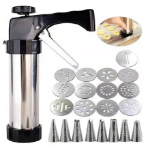 Stainless Steel Cookie Press Gun Set with 13 Discs and 8 Piping Tips for Cake Decorating and Baking