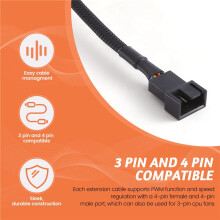 PWM Fan Extension Cable - 11.8 Inch PC Fan Extension Cable Compatible with ATX Case 3 Pin & 4 Pin Cooling Fans Durable