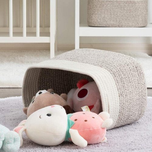Cotton Rope Storage Baskets Bin Storage Square Organizer Foldable Decorative Woven Basket with Handles, C 2