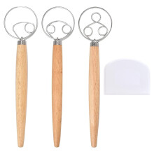 Impastatrice Danese da 3 Pezzi, Frusta per Pane, Frusta Olandese con Raschietto per Pasta per Pane, Pasta o Pizza, Pane un Lievitazione Naturale, Ecc.