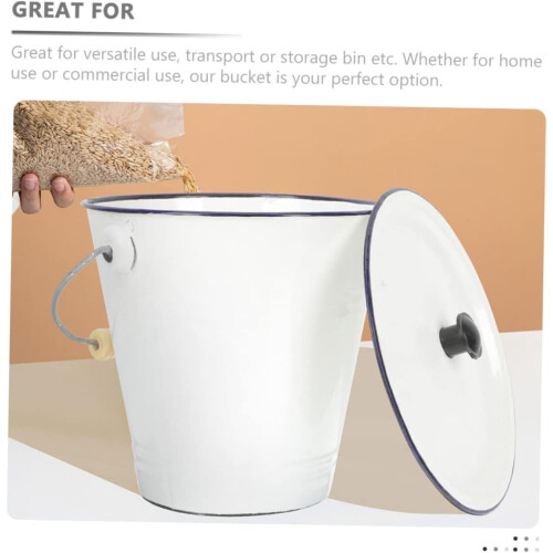 Enamel Storage Bucket with Square Lid, Thickened Container for Laundry Room Organization 1