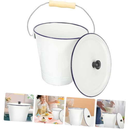 Enamel Storage Bucket with Square Lid, Thickened Container for Laundry Room Organization 2