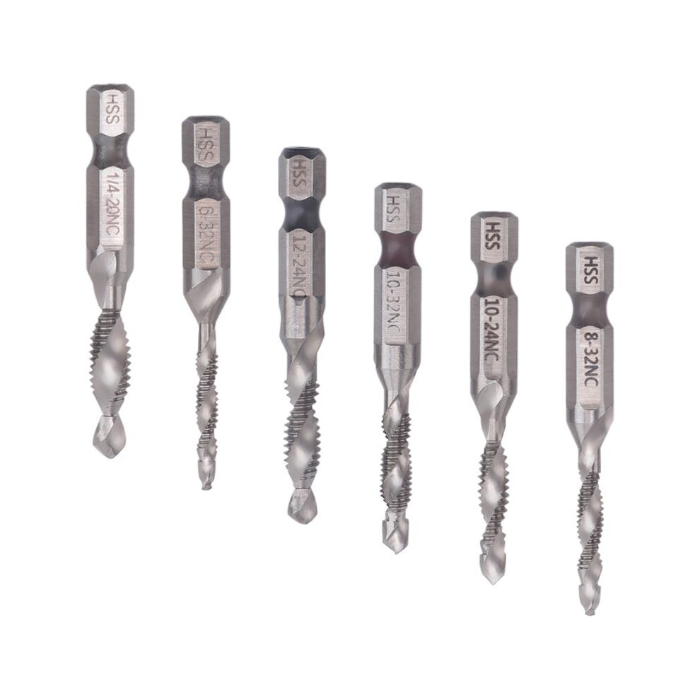 6Pcs Drill Tap Set Hex Shank Sae Combination Drill And Tap Bit Set Hss 4341 Screw Tap Deburr Drill Bit 6131627728733